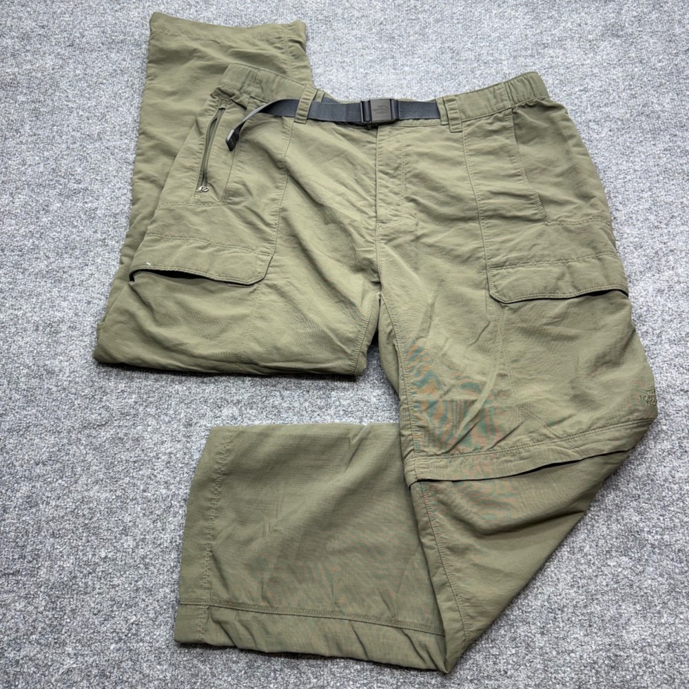 The North Face Mens XL Short Convertible Cargo Pants Olive Green Hiking Belted